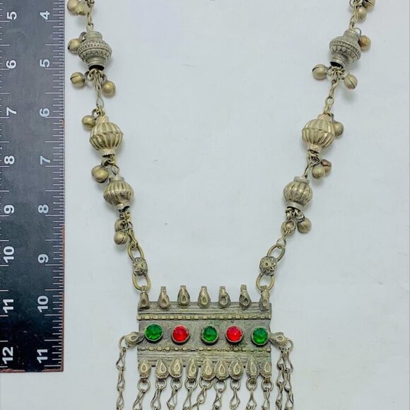 Vintage Long Chain Tribal Pendant Necklace, Gypsy Nomadic Ethnic Necklace - Picture 11 of 11
